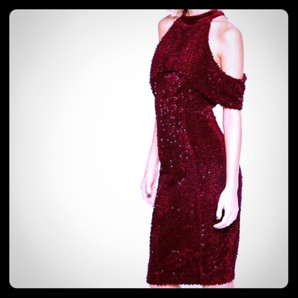 BNT LAVISH ALICE VELVET SEQUIN OPEN SLEEVE DRESS